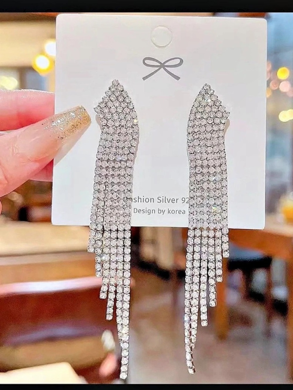 Brand New Chandelier Rhinestone Fringe Drop Earrings in Silver